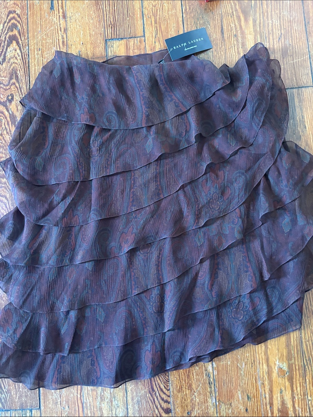 Ralph Lauren Layered Ruffle Skirt in Plum with Subtle Paisley